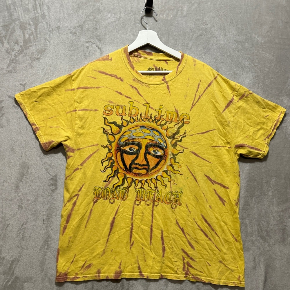 Sublime Long Beach Sun Logo Tie Dye Graphic T-Shirt Yellow Mens Large